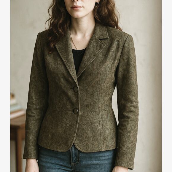 Chic Olive Patterned Women's Blazer - Picture 1 of 13